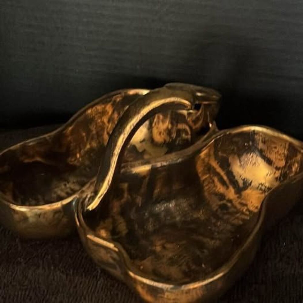 Vintage Stangl Pottery Black Gold Double Pear Dish 3782 MCM Hand Painted 22k